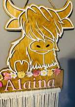 Load image into Gallery viewer, Personalized Highland Cow Bow Holder | Custom Girls Room Décor