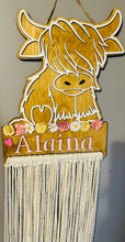 Load image into Gallery viewer, Personalized Highland Cow Bow Holder | Custom Girls Room Décor
