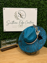 Load image into Gallery viewer, Turquoise Western Tooled Wide-Brim Hat-Handmade Statement Hat