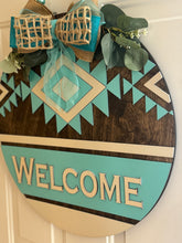 Load image into Gallery viewer, Everyday Door Hanger – “Welcome” Boho Turquoise Southwest (20")