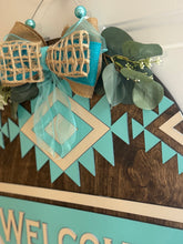 Load image into Gallery viewer, Everyday Door Hanger – “Welcome” Boho Turquoise Southwest (20")