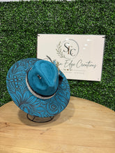 Load image into Gallery viewer, Turquoise Western Tooled Wide-Brim Hat-Handmade Statement Hat