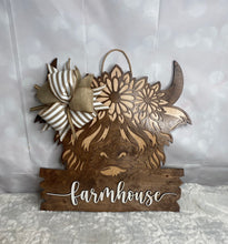 Load image into Gallery viewer, Highland Cow Door Hanger – Highland Cow “Farmhouse” (20")