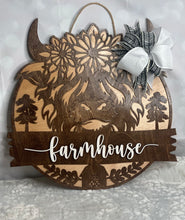 Load image into Gallery viewer, Highland Cow Door Hanger – Daisy Cow “Farmhouse” (20")