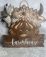 Load image into Gallery viewer, Highland Cow Door Hanger – Highland Cow “Farmhouse” (20")