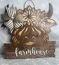 Load image into Gallery viewer, Highland Cow Door Hanger – Highland Cow “Farmhouse” (20")