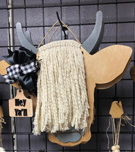 Load image into Gallery viewer, Highland Cow Door Hanger – Macramé Hair (20")