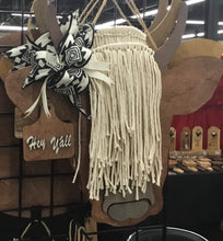Load image into Gallery viewer, Highland Cow Door Hanger – Macramé Hair (20")