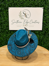 Load image into Gallery viewer, Turquoise Western Tooled Wide-Brim Hat-Handmade Statement Hat
