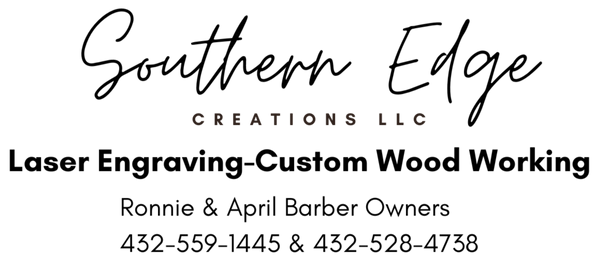 Logo and contact information for Southern Edge Creations LLC on a transparent background.