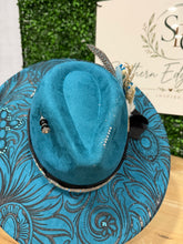 Load image into Gallery viewer, Turquoise Western Tooled Wide-Brim Hat-Handmade Statement Hat
