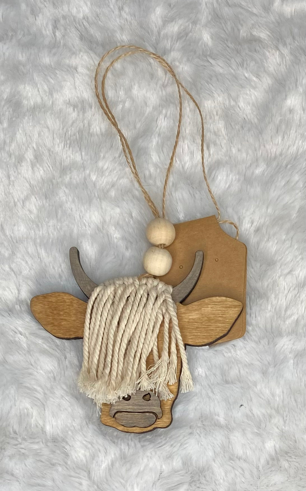 Highland Cow Macrame Car Charm