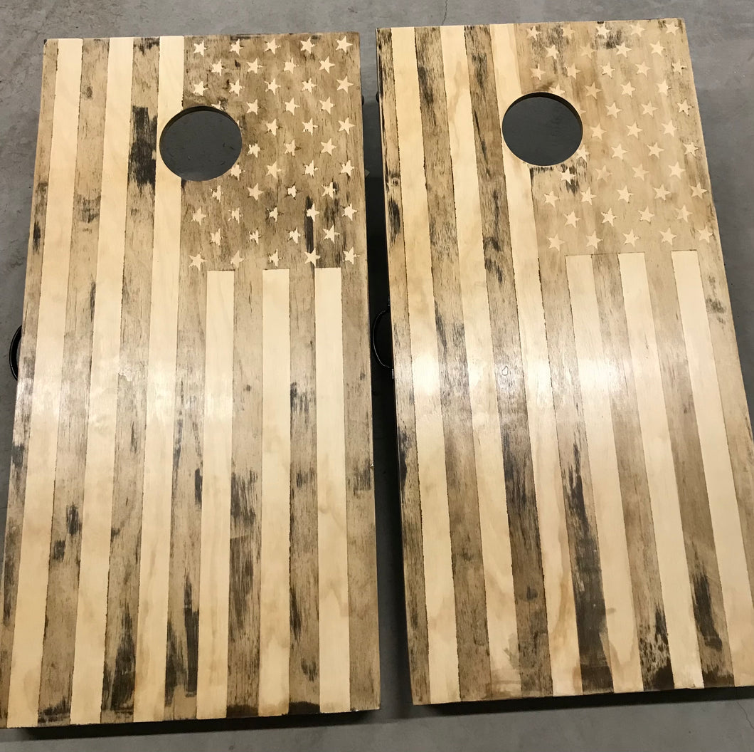 Rustic American flag cornhole